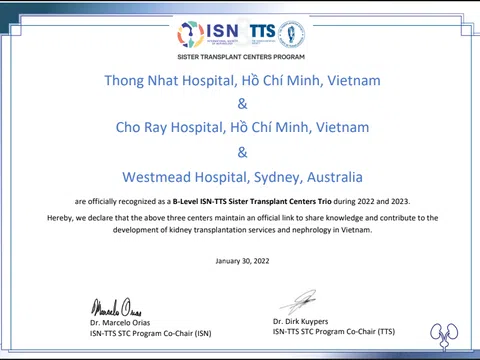 Bệnh viện Chợ Rẫy tiếp tục được nâng hạng trong chương trình ISN-TTS Sister Transplant Centers Trio Vietnam-Vietnam- Australia